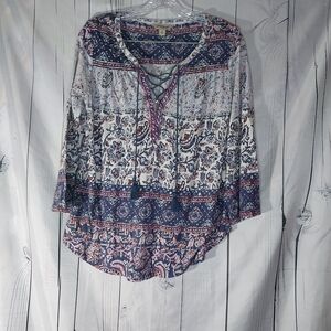 Lucky Brand Bohemian Peasent Lace-Up Women's Top